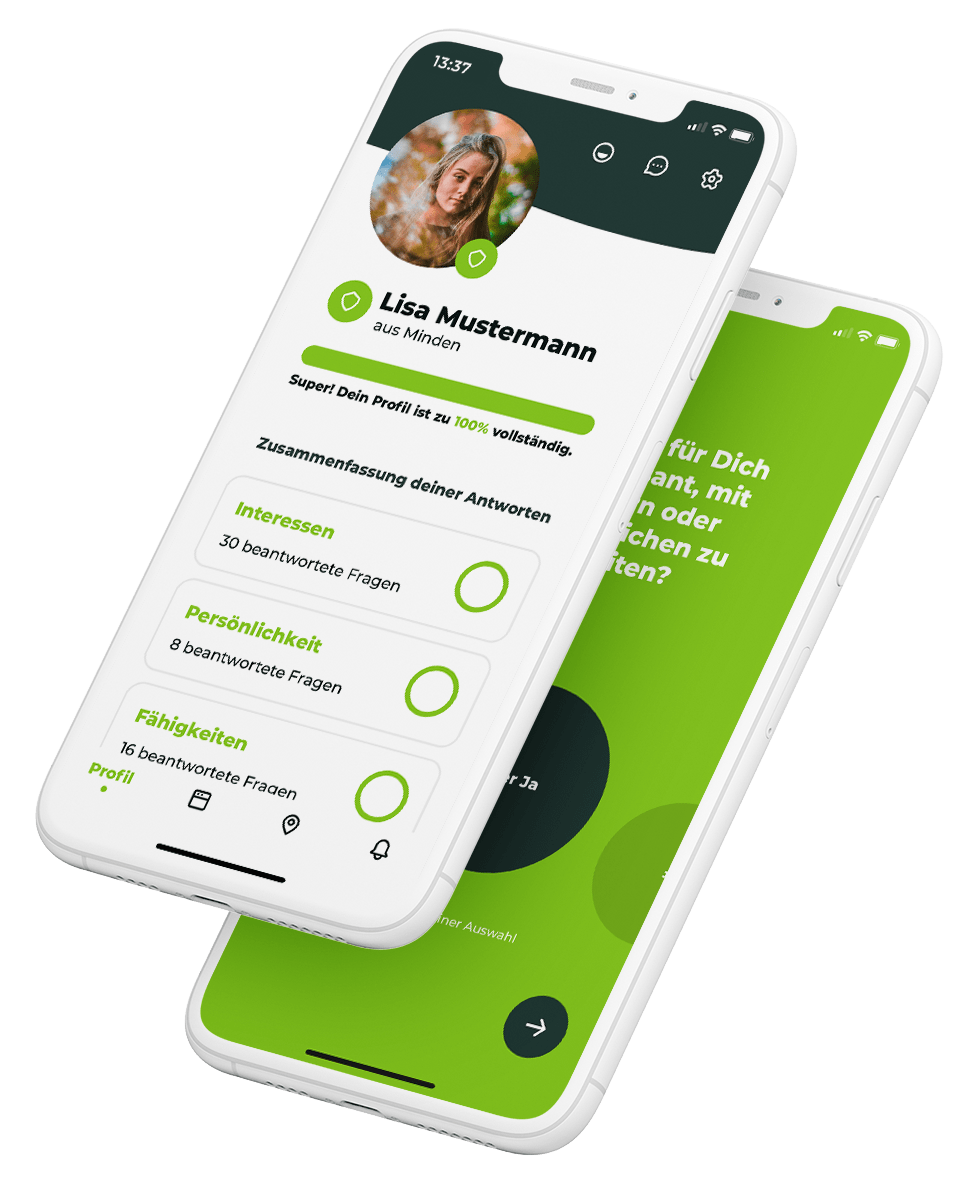 beAzubi - App - Darstellung eines Profils und einer Frage zum Beantworten innerhalb der App