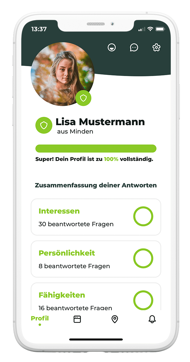 beAzubi - App - Übersicht eines Schüler-Profils innerhalb der App